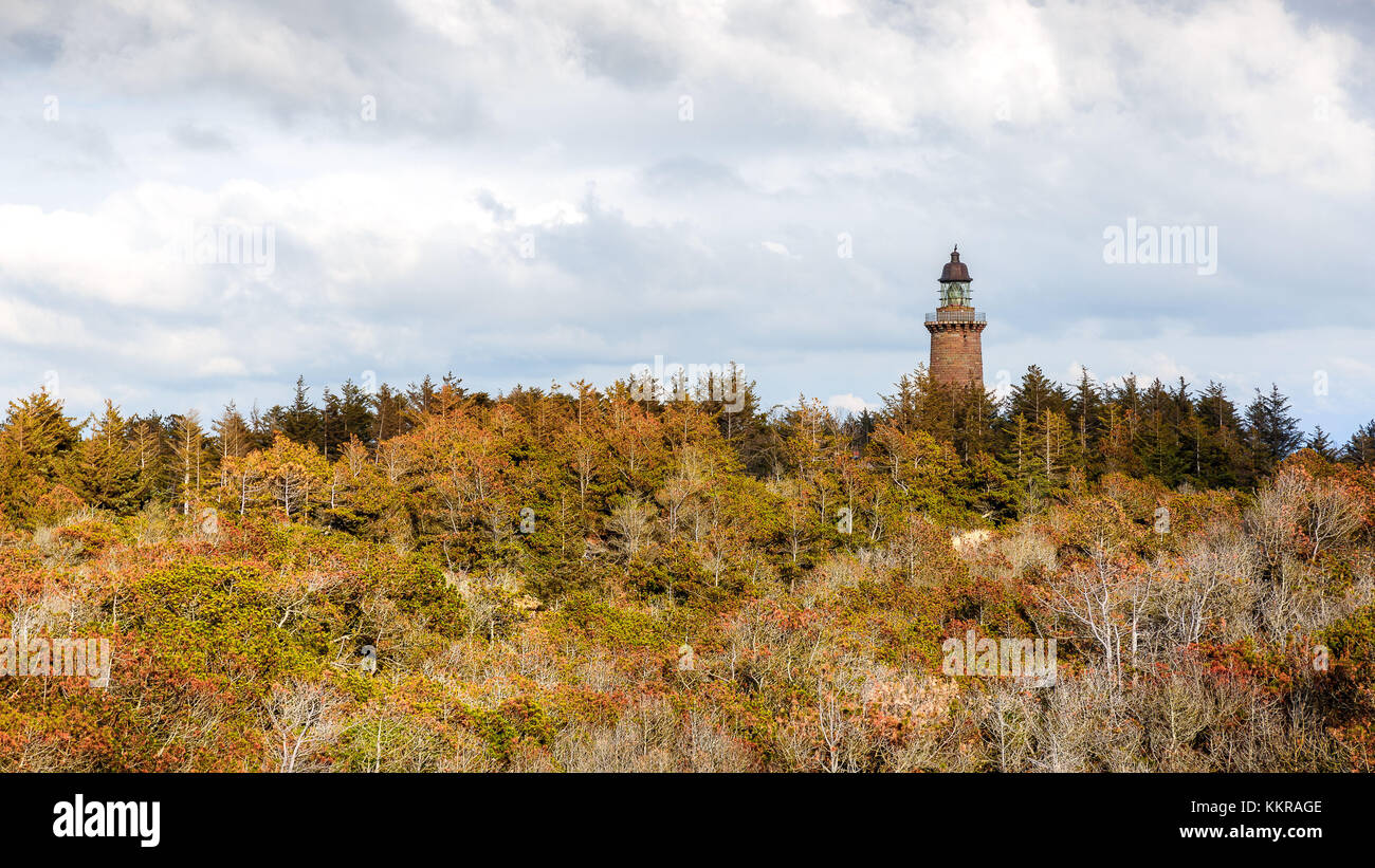 Der Leuchtturm lodberg Fyr in der Nähe der agger Dänemark wurde in einem Wald in der Nähe der Küste gebaut Stockfoto