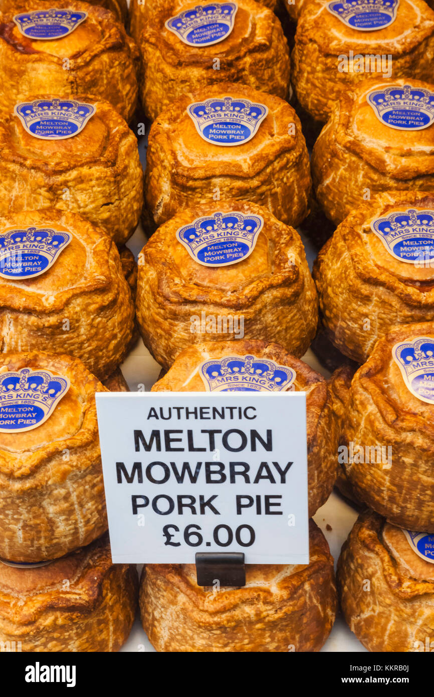 England, London, Southwark, Borough Markt, Shop Anzeige von Melton Mowbray Pork Pies Stockfoto