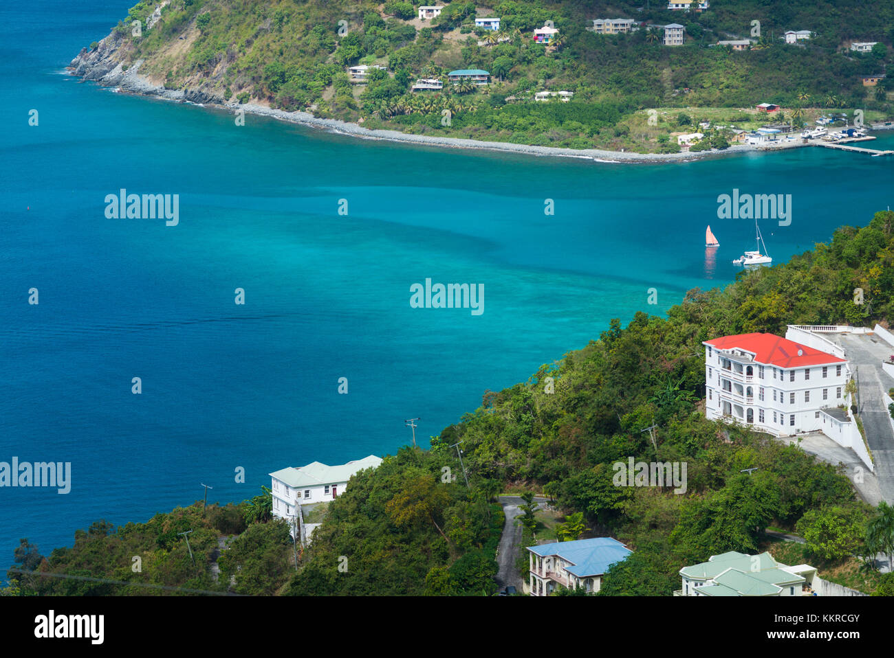 British Virgin Islands, Tortola, Cane Garden Bay, Erhöhte Ansicht Stockfoto