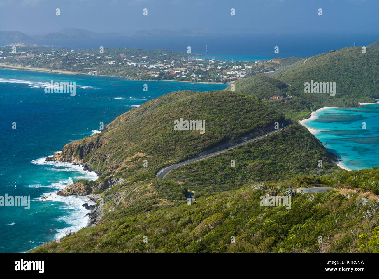 Britische Jungferninseln, Virgin Gorda, soldier Bay, Erhöhte Ansicht der Soldat Bucht und südlichen Virgin Gorda Stockfoto