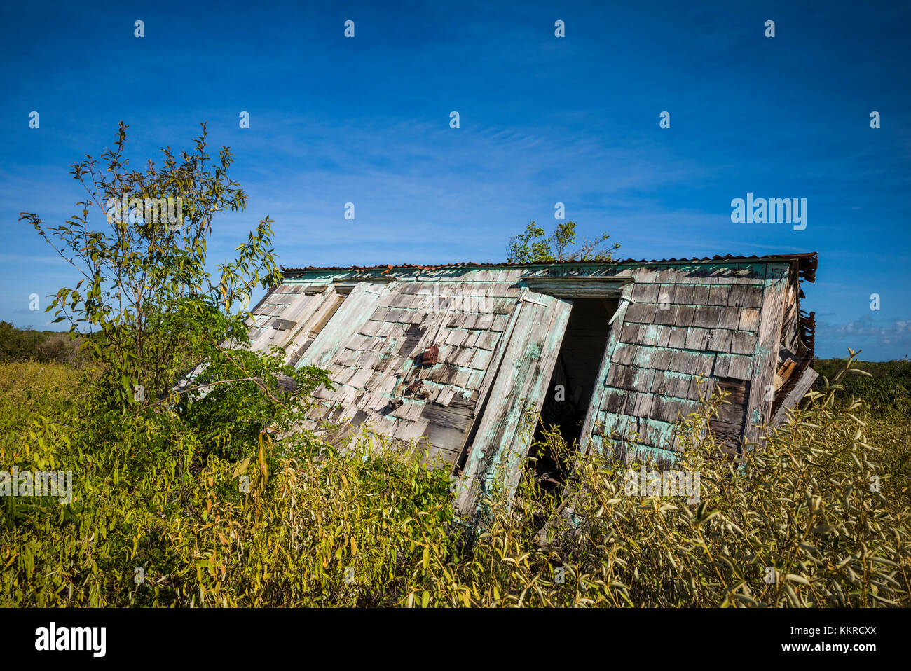 Britische Jungferninseln, Anegada, der Siedlung, Hurrikan - beschädigte Häuser Stockfoto