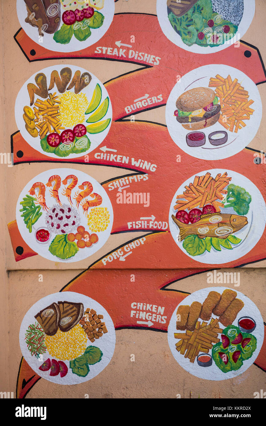 Französisch Westindien, St-Martin, Grand Case, Gourmet-Hauptstadt der Karibik, Restaurant-Schilder Stockfoto