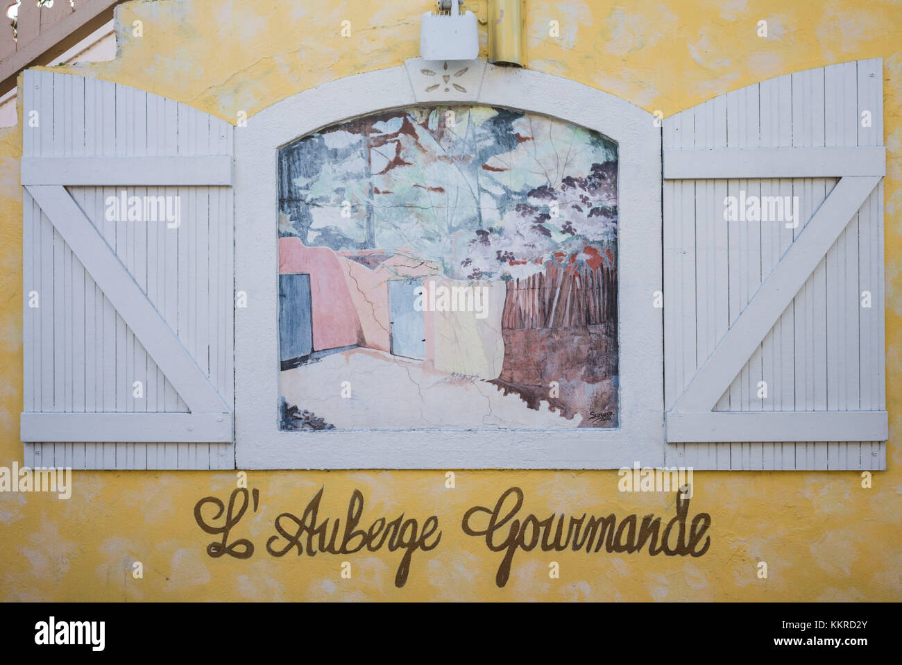 Französisch Westindien, St-Martin, Grand Case, Gourmet-Hauptstadt der Karibik, Restaurant-Schilder Stockfoto