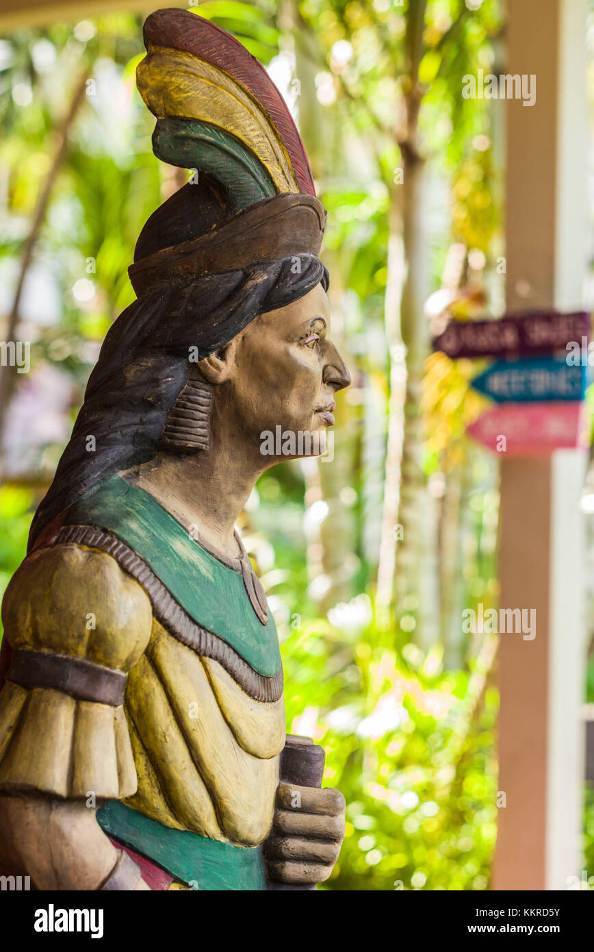 Französische Antillen, St Barthelemy, st-jean, Arawak Indianer Ureinwohner Statue Stockfoto