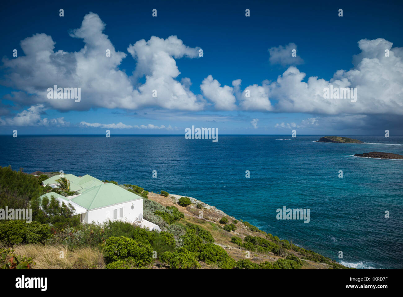 Französische Antillen, St Barthelemy, Marigot, Erhöhte Ansicht von Anse de Marigot Bay Stockfoto