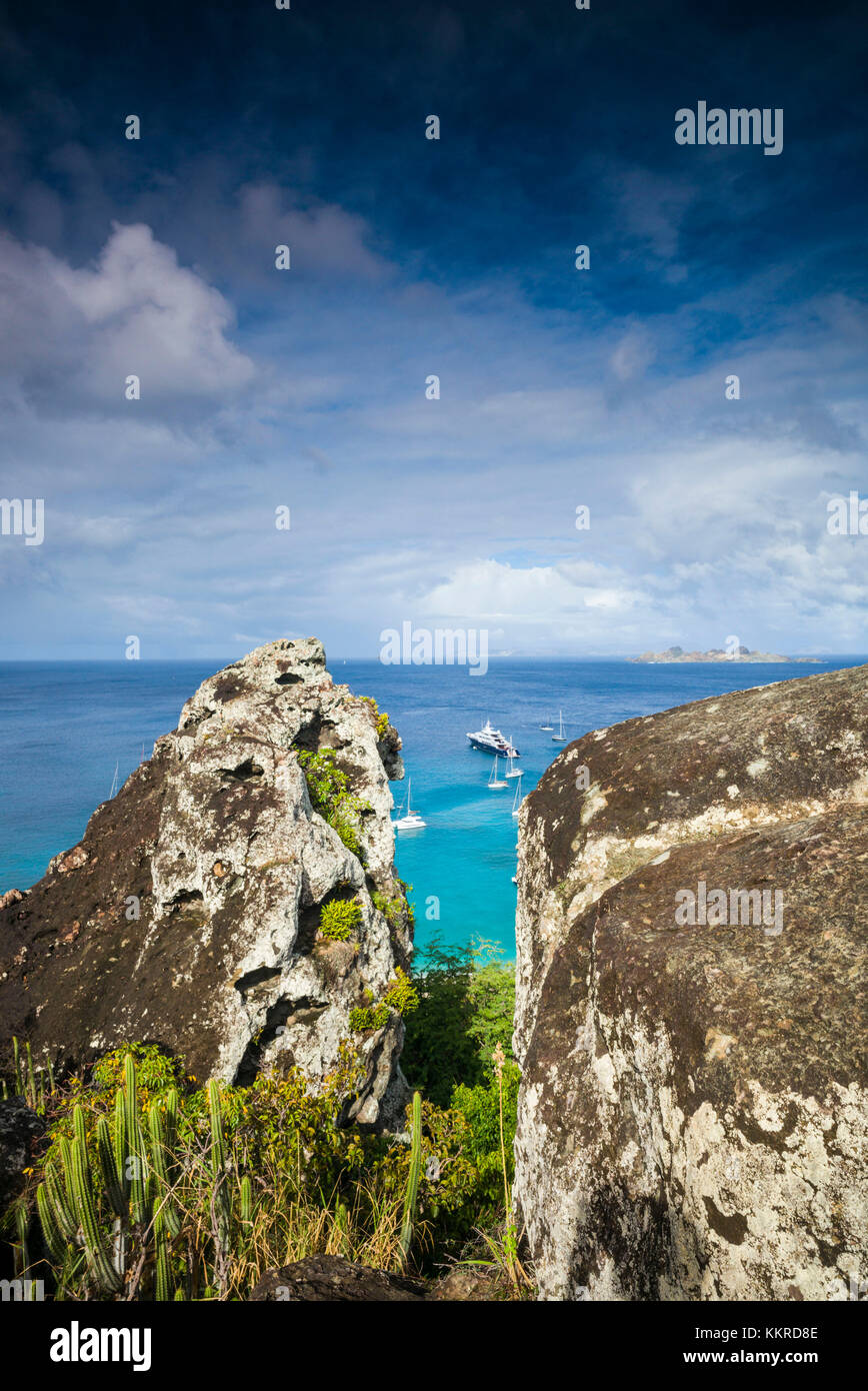 Französische Antillen, St Barthelemy, Colombier, Anse de Colombier Bay, Erhöhte Ansicht Stockfoto