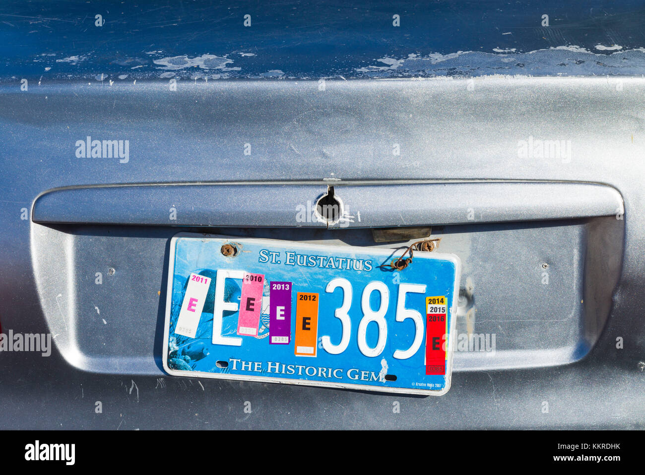 Niederlande, Sint Eustatius, Oranjestad, Auto Nummernschild Stockfoto