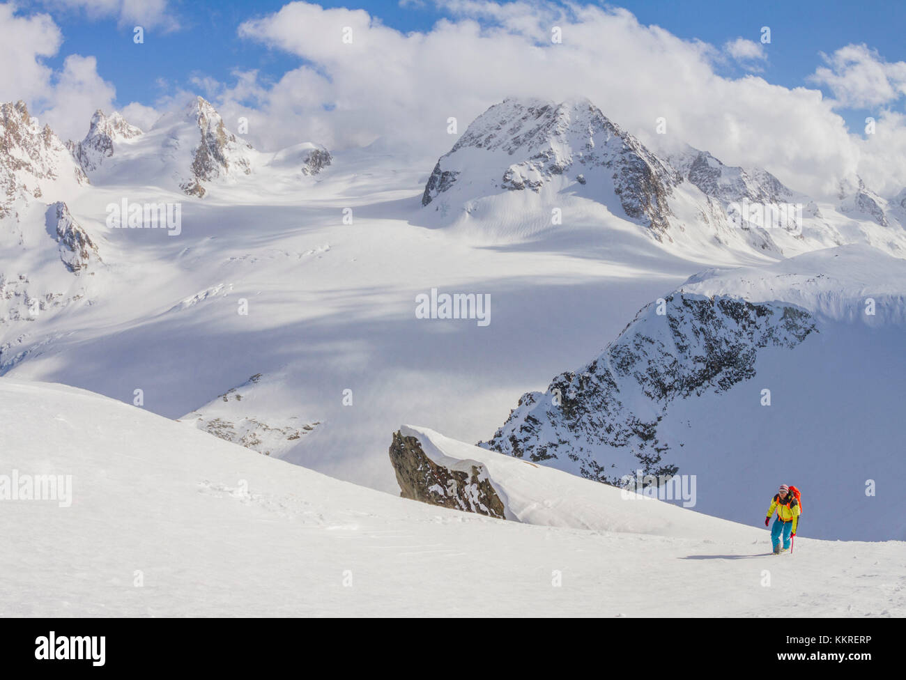Skitouren in den Schweizer Bergen bei Pointe-des-Vignetten, Schweiz Stockfoto