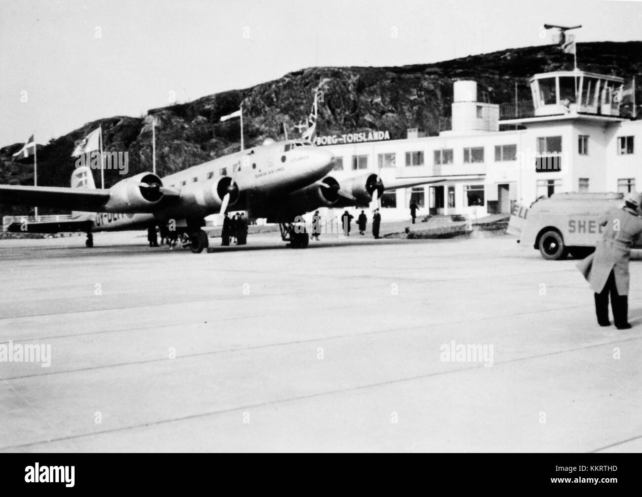 Die DDL FW 200 Jutlandia ist ein bemerkenswertes Flugzeug, das am Flughafen Torslanda in Göteborg ausgestellt wird. Das Flugzeug ist für seine historische Rolle in der Luftfahrt von Bedeutung. Stockfoto