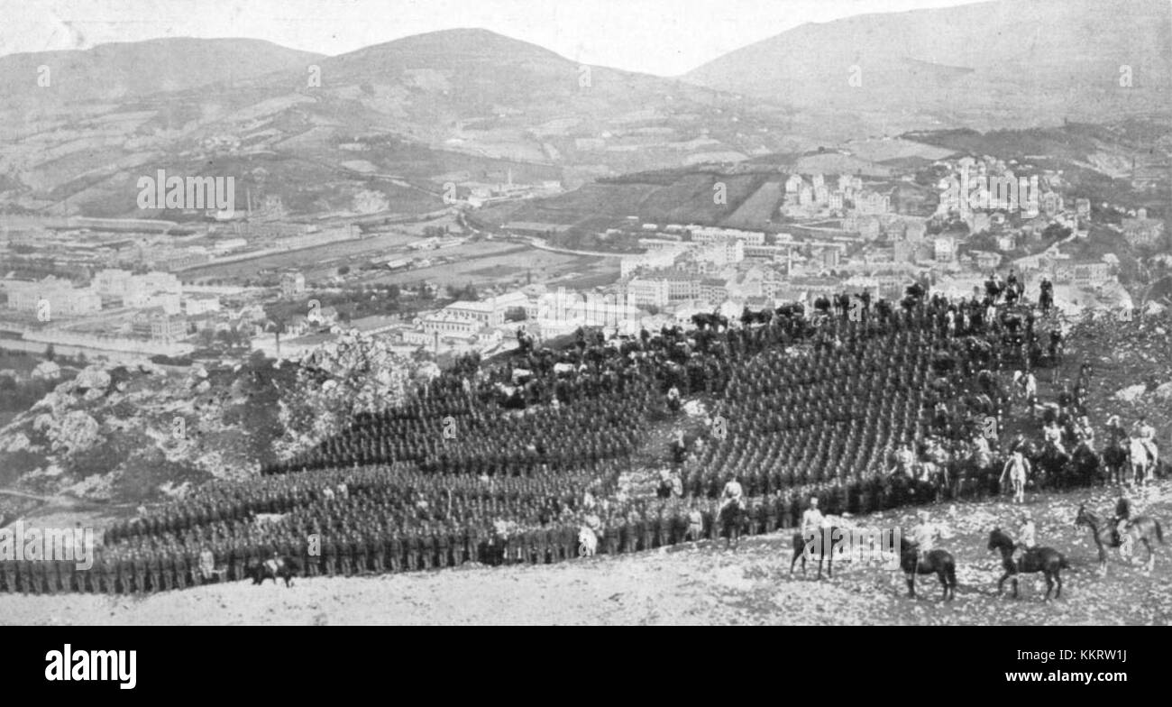 1914 wurden österreichisch-ungarische Truppen mobilisiert und über Sarajevo nach Serbien geschickt, was einen bedeutenden Moment in der Geschichte des Ersten Weltkriegs bedeutete. Stockfoto