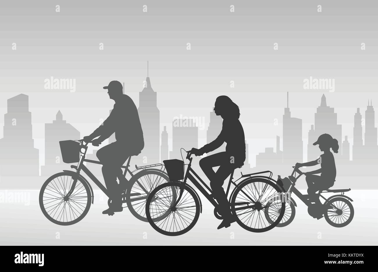 Familie Fahrrad Silhouetten - Vektor Stock Vektor