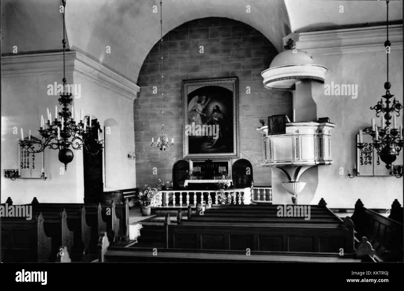 Fotografie der Allerum-Kirche (Allerums kyrka) in Schweden, dokumentiert durch das schwedische nationale Denkmalamt. Stockfoto