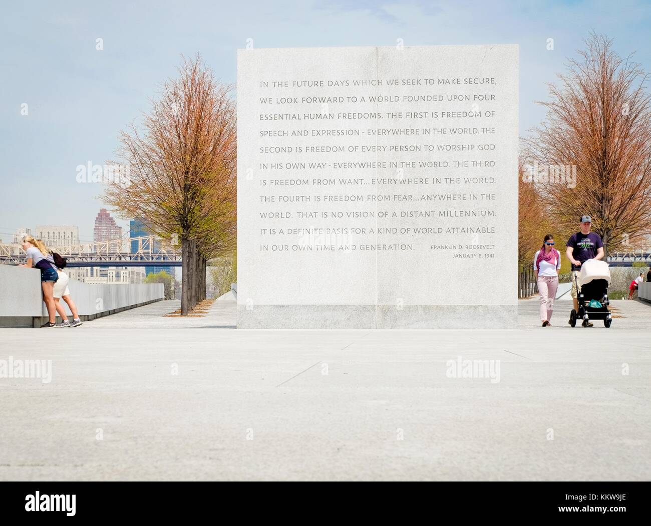 Roosevelt Island in New York City, New York, USA. Franklin D. Roosevelt vier Freiheiten Park. Stockfoto