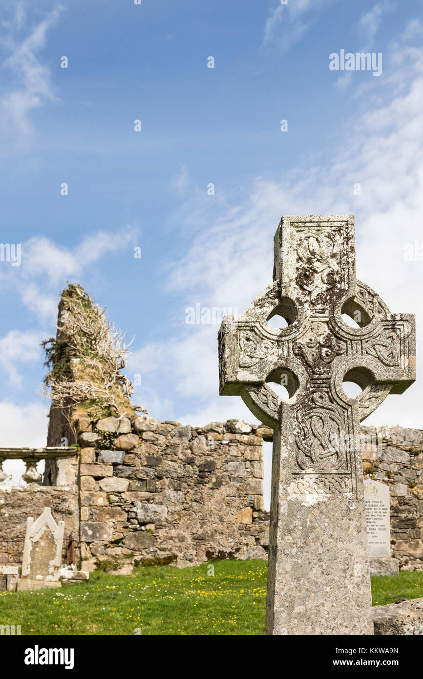Keltisches Kreuz am Cill Chriosd auf der Isle Of Skye in Schottland. Stockfoto