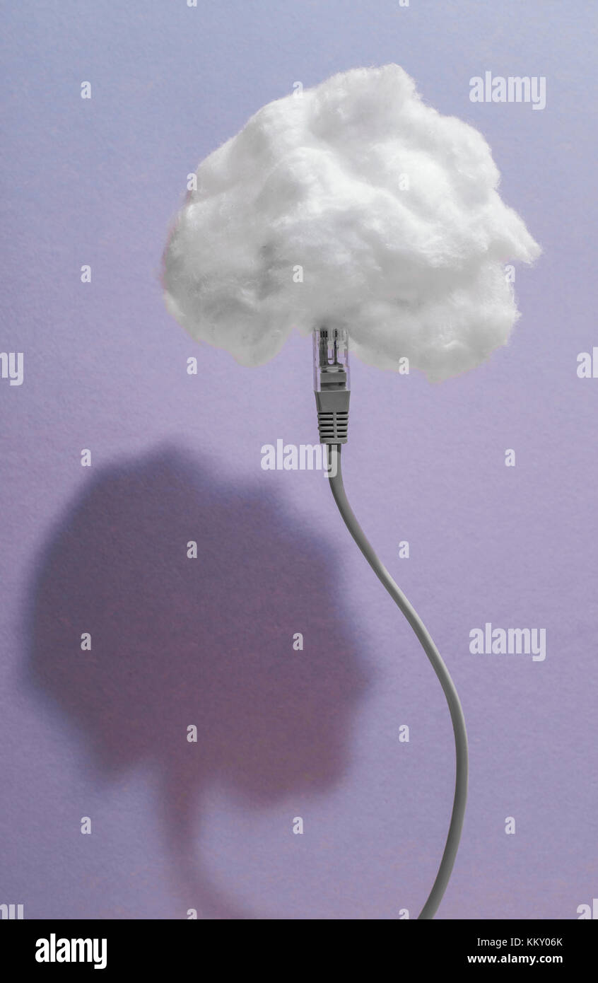 Wolken Konzeption mit Baumwolle cloud und USB-Kabel Stockfoto