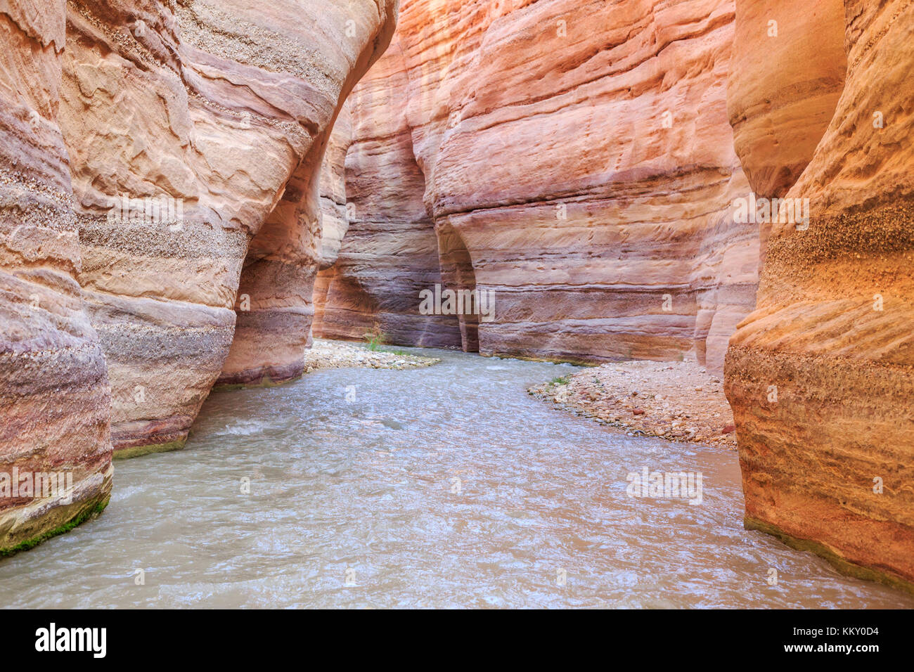 Landschaftlich schöne Strecke von Wasser Wanderung im Wadi hassa, Jordanien, Naher Osten Stockfoto