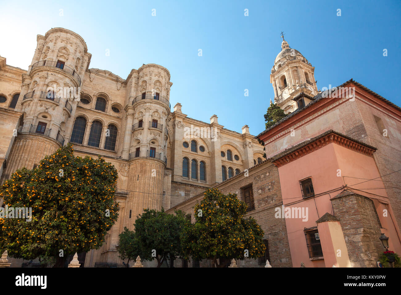 Weitwinkel Vorausschau - die Kathedrale von Malaga, Andalusien, Spanien Stockfoto