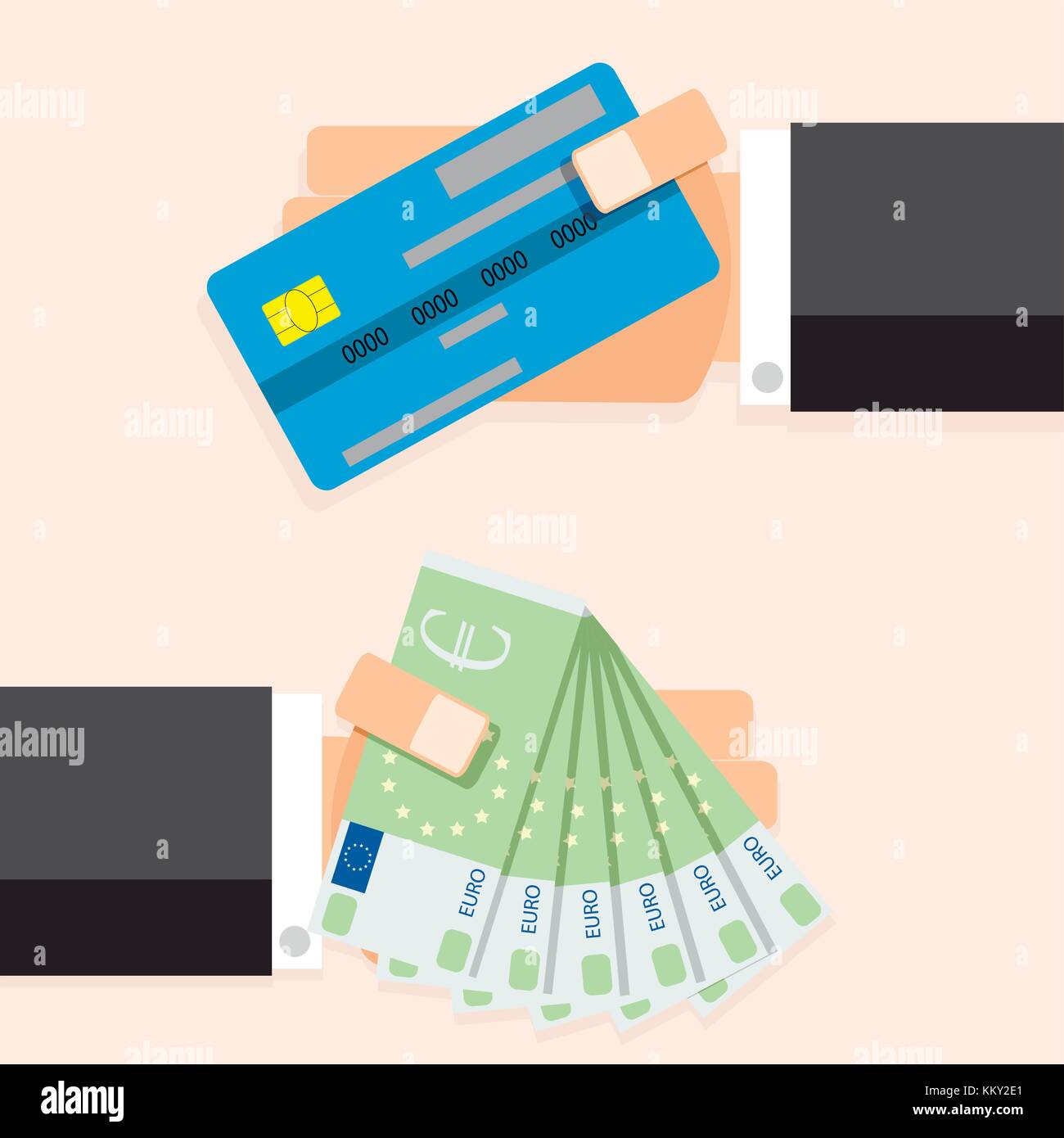 Bargeld Euro-Banknoten und Kreditkarte. Vektor cash euro Geld und Kreditkarte Zahlen Abbildung Stock Vektor