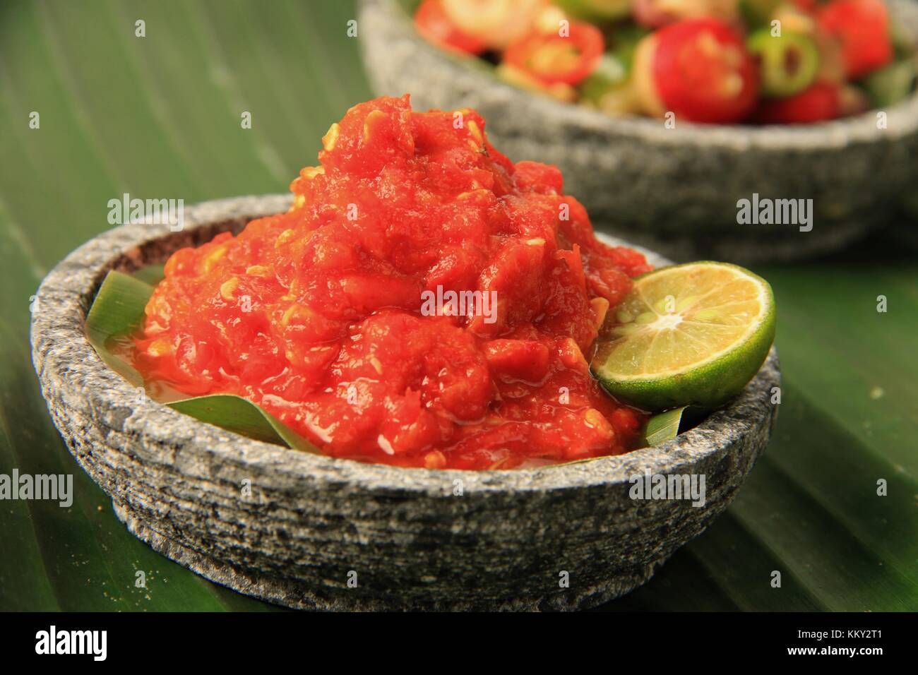 Sambal Oelek Tomat, den beliebten Scharfe rote Chili Relish in Java und Bali Stockfoto