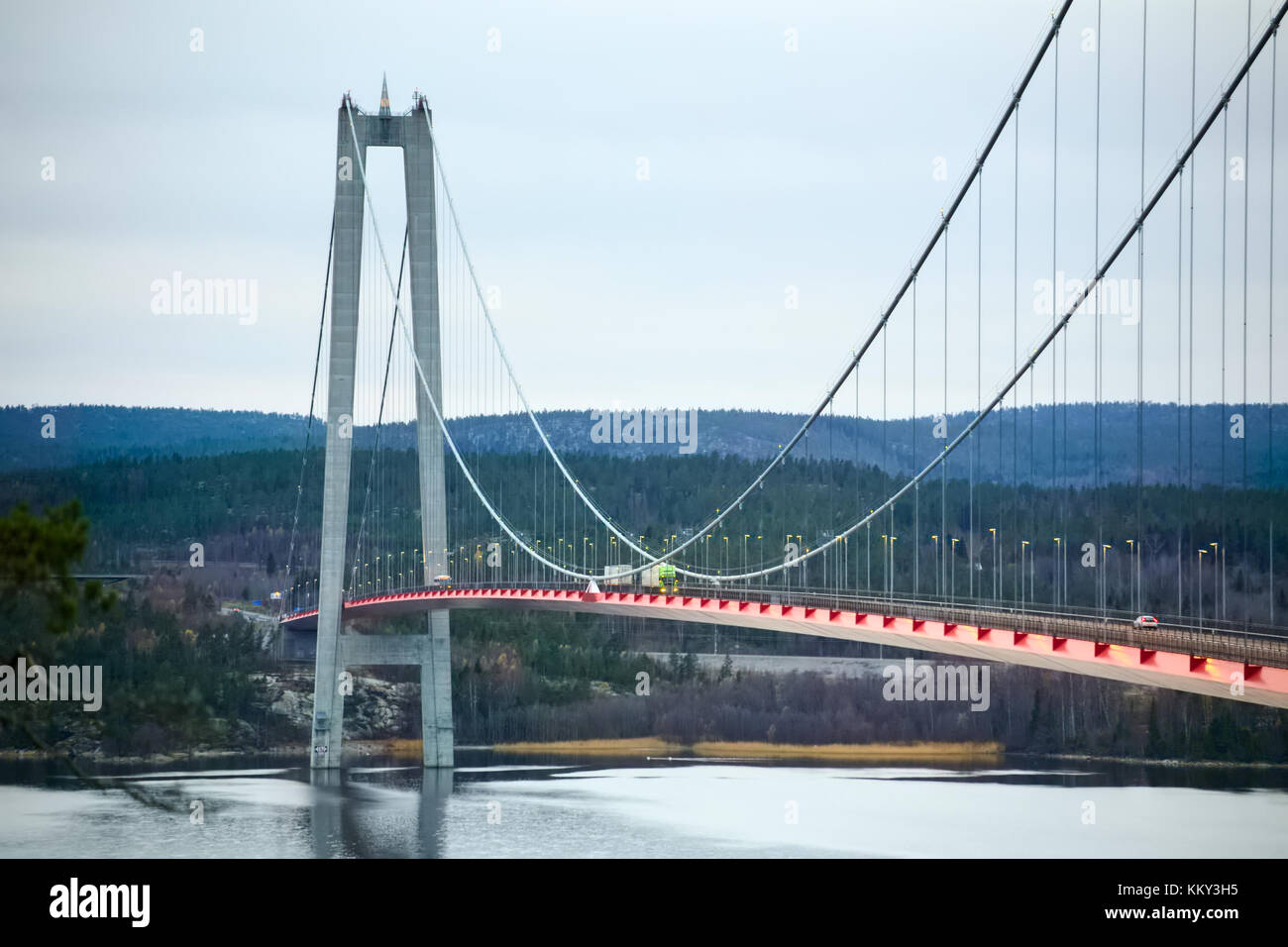 Höga Kusten Brücke in Vaesternorrland in Schweden. Stockfoto