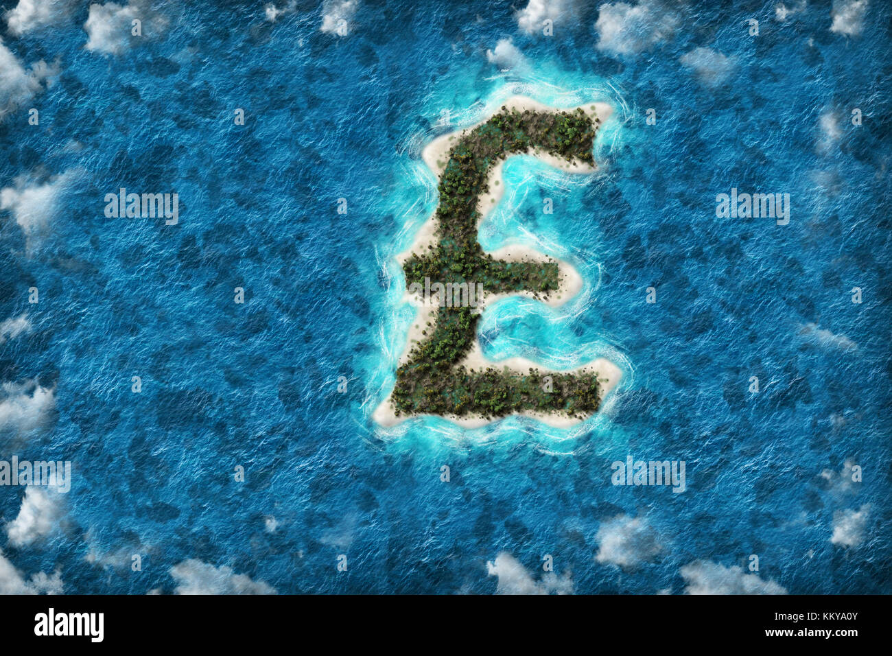 Steuerparadies finanzielle oder Reichtum Steuerhinterziehung auf ein Pfund geformte Insel. Stockfoto