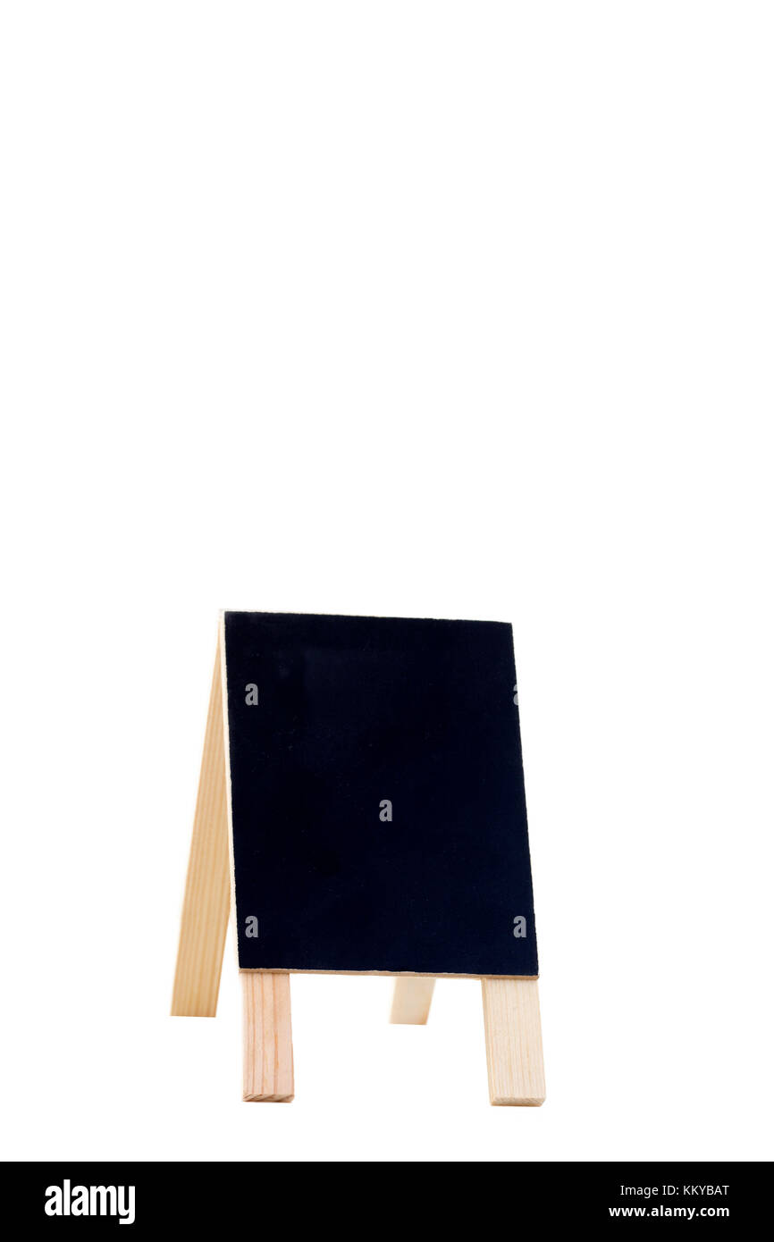 Kleine Tafel auf vier Füße mit Text schreiben Platz auf whitre Hintergrund platziert Stockfoto