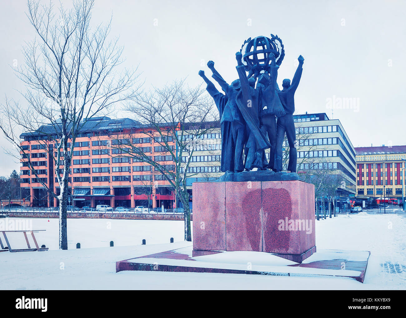 World Peace Statue in Helsinki, Finnland im Winter. Stockfoto