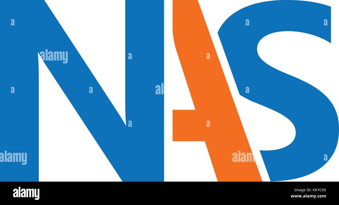 Nas-Logo in blau und orange Farbe. Ideal für Technologie, Finanzen und Marketing Unternehmen. Stock Vektor