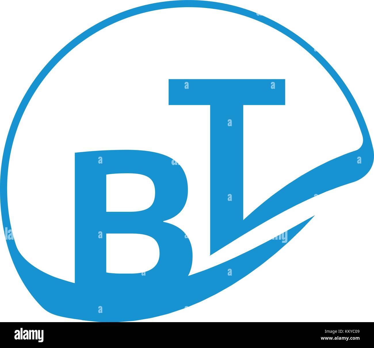 Bt-Logo von Händen Formen unterstützt, die Zusammenarbeit und die blaue Farbe des Vertrauens bezeichnet. Stock Vektor