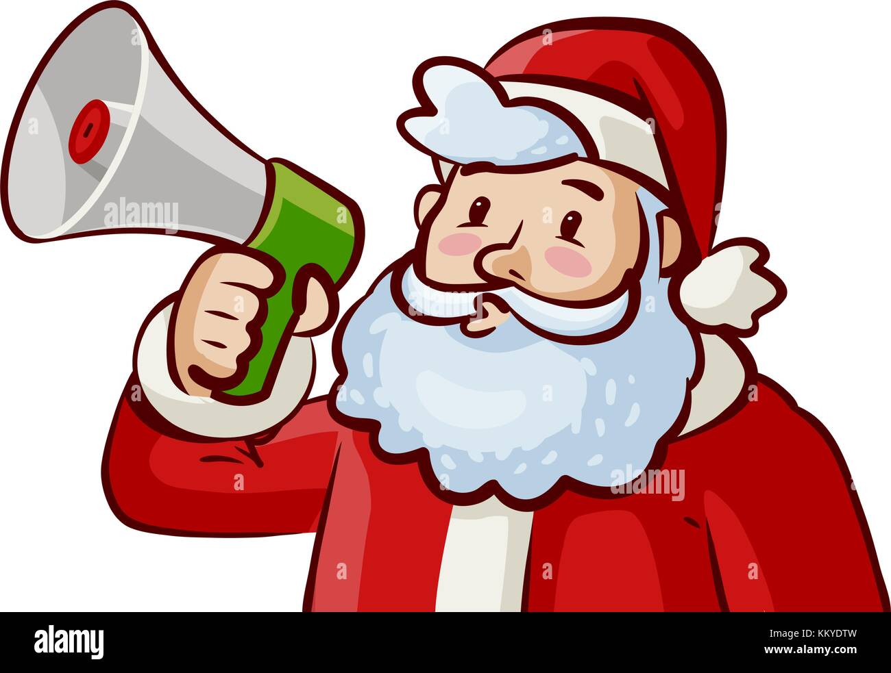 Weihnachtsmann mit Lautsprecher in der Hand. Weihnachten, Weihnachtskonzept. Illustration des Zeichentrickvektors Stock Vektor