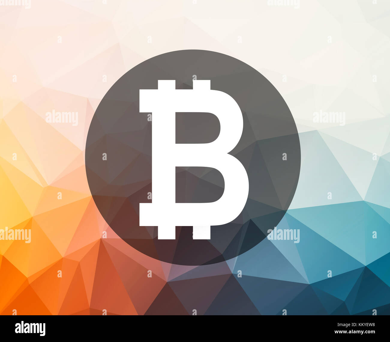 Bitcoin-Symbol. Bitcoin-Taste auf niedrigem Poly-Hintergrund. Stockfoto