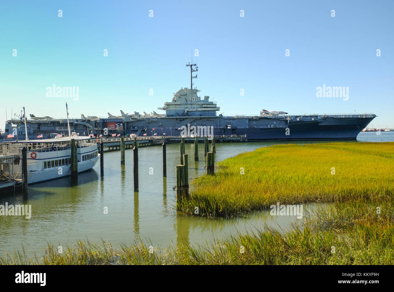 USS Yorktown Flugzeugträger Museum in Charleston, South Carolina, USA. Stockfoto