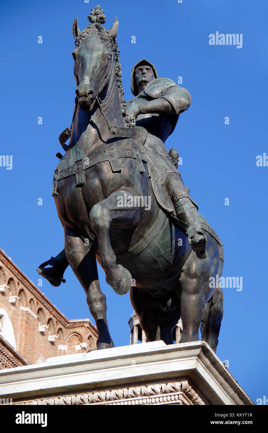 Die colleoni Monument Reiterstandbild von Bartolomeo Colleoni, ausgeführt von Andrea Del Verrocchio in 1480-1488 Stockfoto