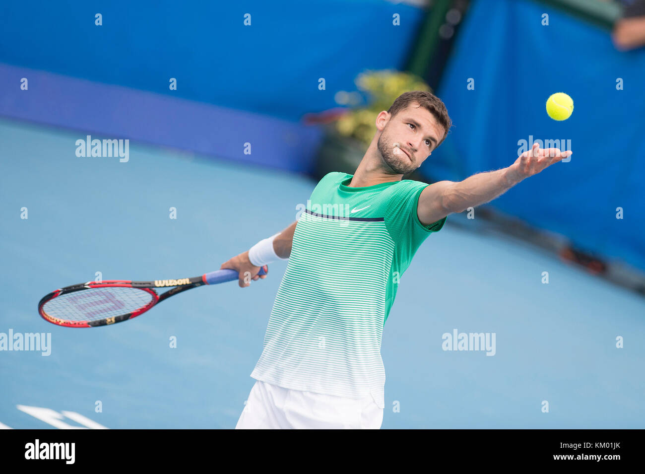 DELRAY BEACH, FL - FEBRUAR 18: Grigor Dimitrov bei den Delray Beach Open im Delray Beach Stadium & Tennis Center am 18. Februar 2016 in Delray Beach, Florida. Personen: Grigor Dimitrov Stockfoto