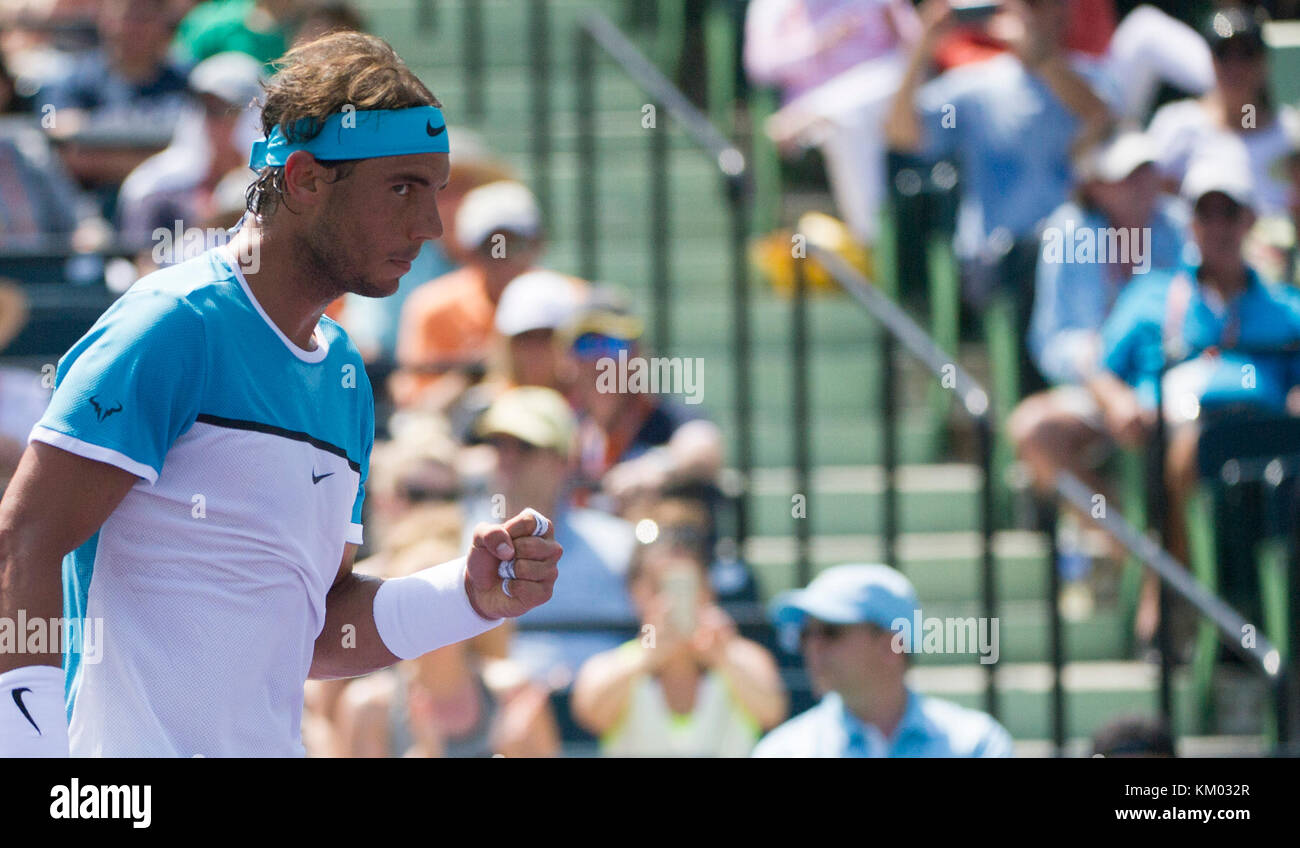 KEY BISCAYNE, FL - MÄRZ 26: Rafael Nadal beim Miami Open Day 6 im Crandon Park Tennis Center am 26. März 2016 in Key Biscayne, Florida. Personen: Rafael Nadal Stockfoto