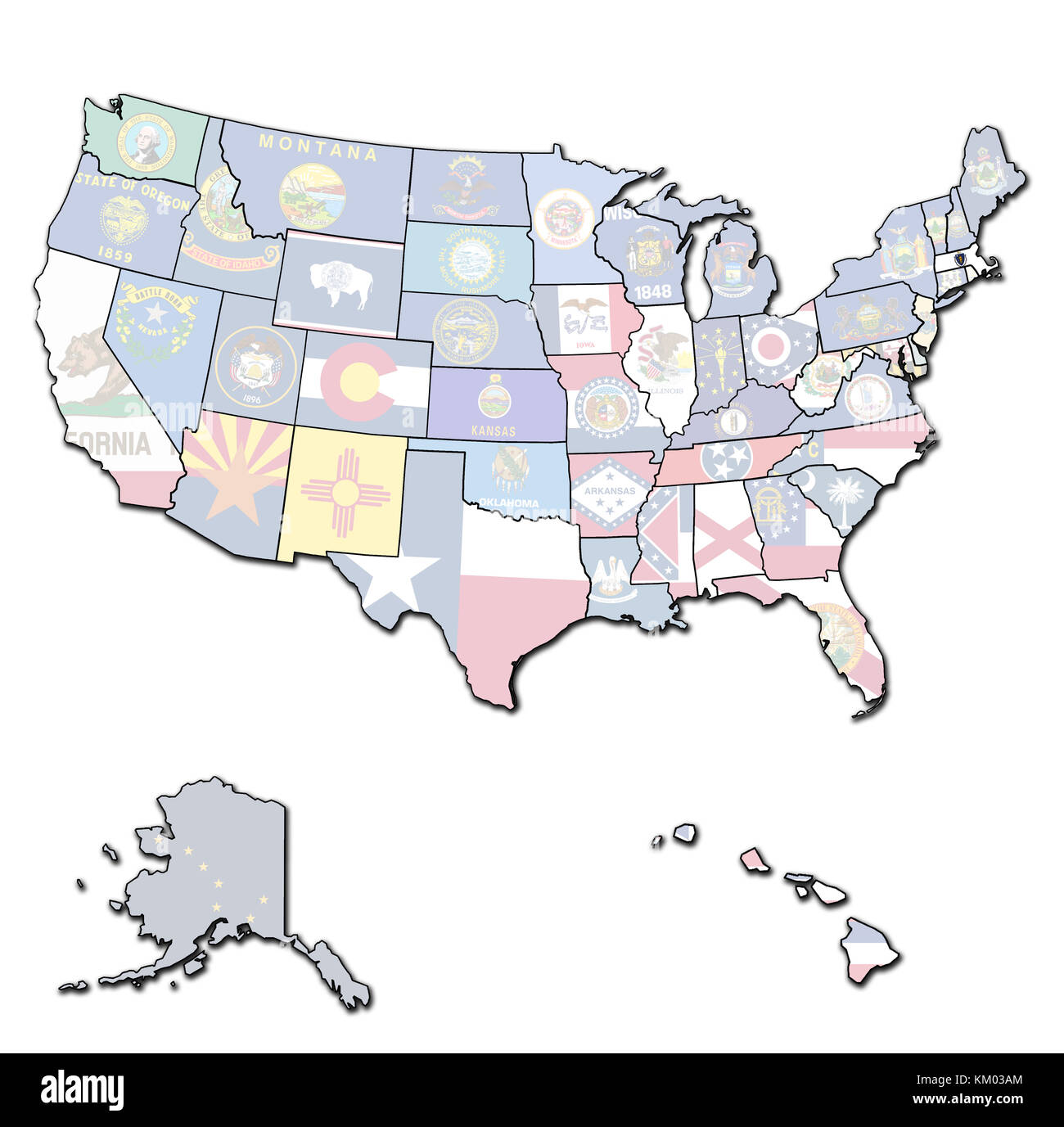 Massachusetts auf isolierte Karte der Vereinigten Staaten von Amerika mit Staatsgrenzen Stockfoto