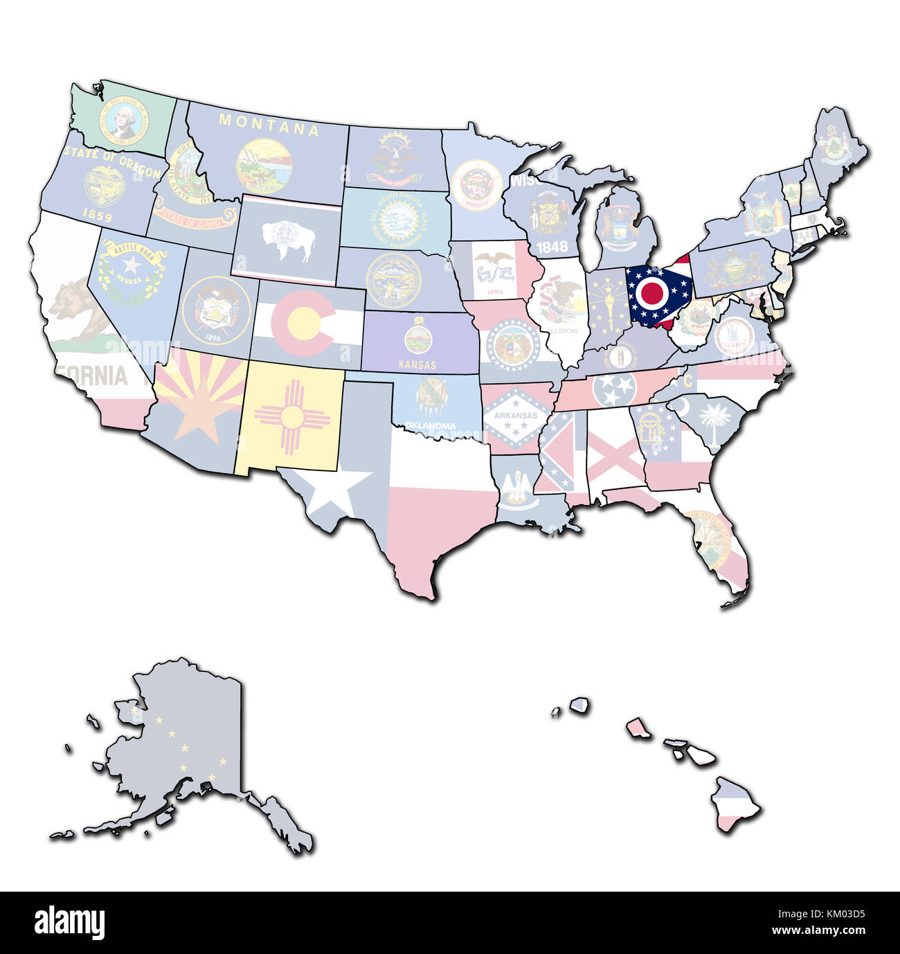 Ohio auf isolierte Karte der Vereinigten Staaten von Amerika mit Staatsgrenzen Stockfoto