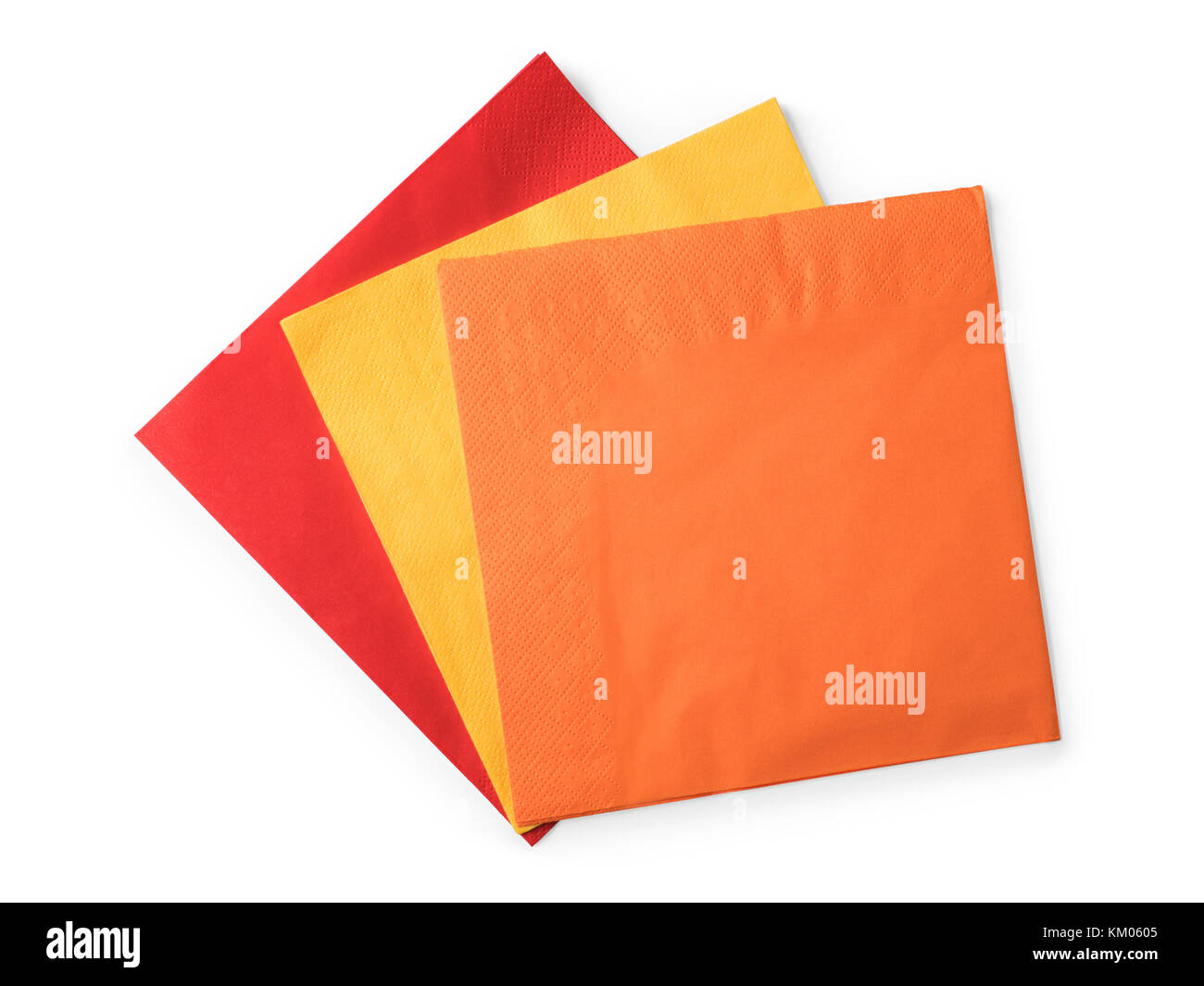 Farbiges Papier Servietten. auf weissem, Beschneidungspfade isoliert im Lieferumfang enthalten Stockfoto