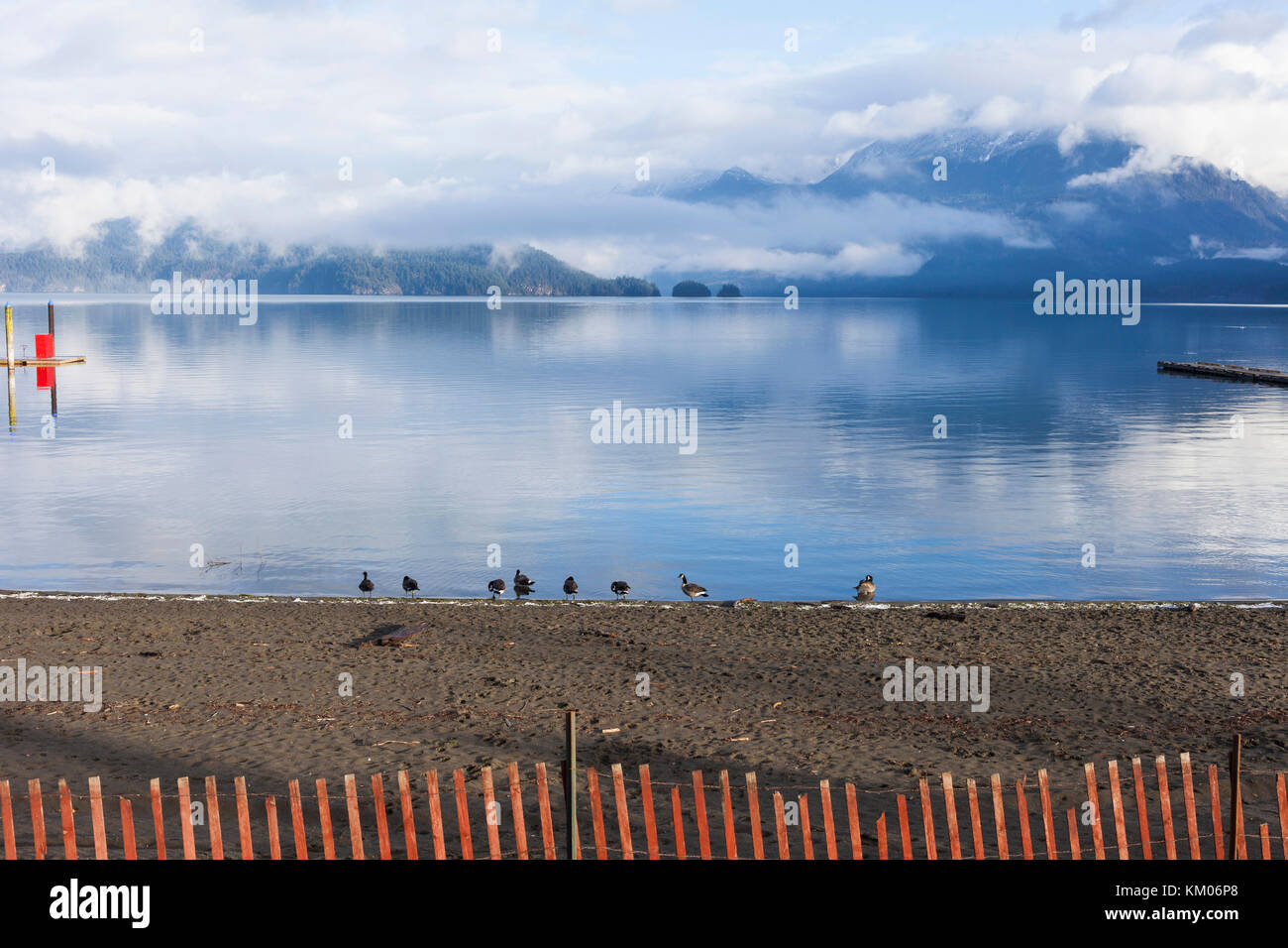 Reflexionen über Harrison Lake. Harrison Hot Springs, BC Kanada Stockfoto