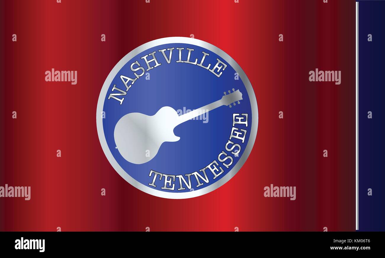 Der Zustand von Tennessee Fahne mit Schatten mit E-Gitarre und Nashville text Stock Vektor