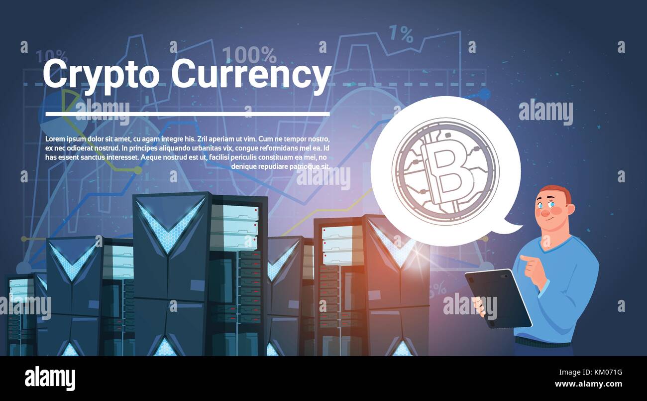 Der Mensch im Zentrum daten Bitcoin Mining farm Digitale crypto Währung moderne Web geld Konzept Stock Vektor