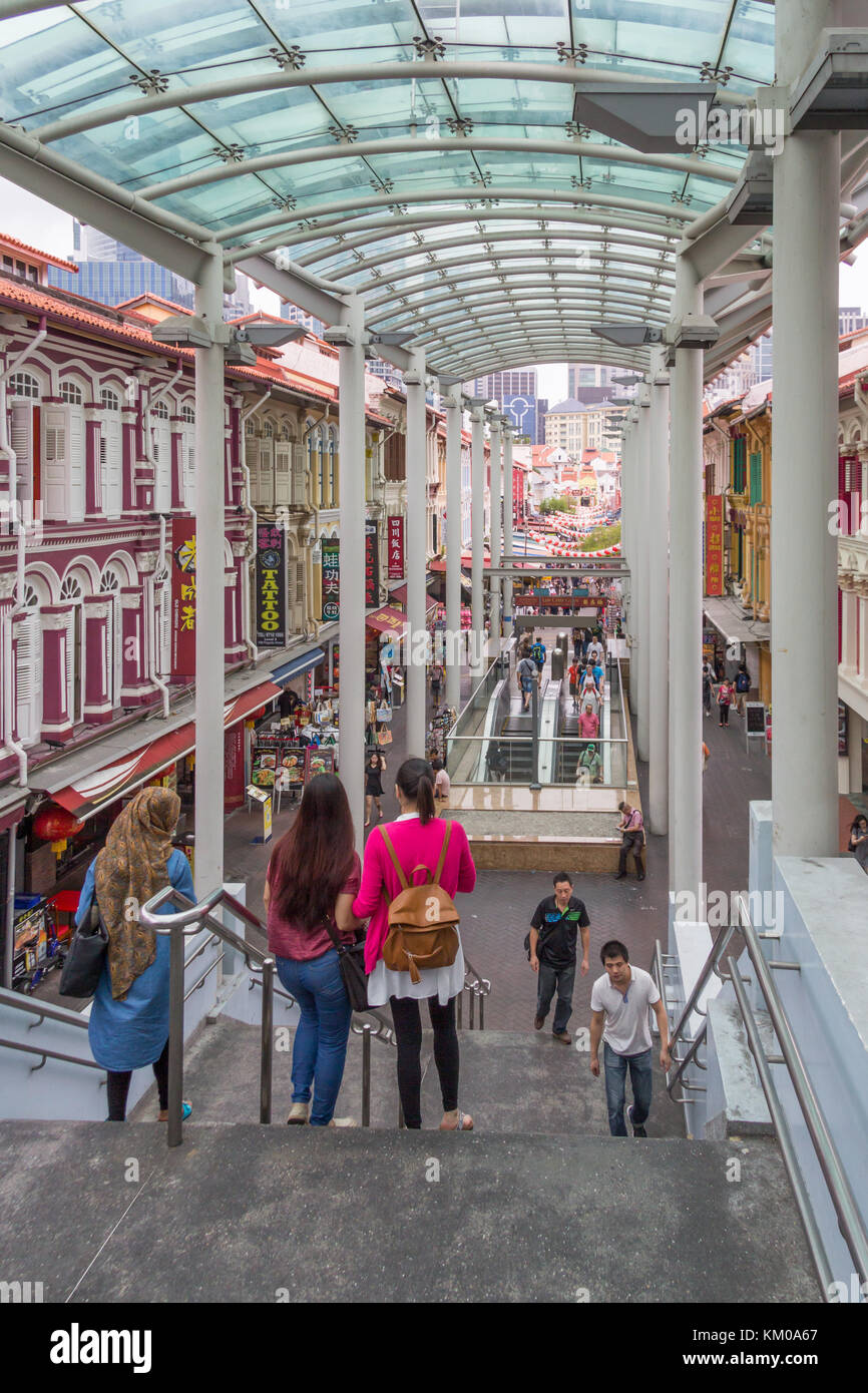 Überdachte Stufen Pagoda Street, Chinatown, Singapur Stockfoto