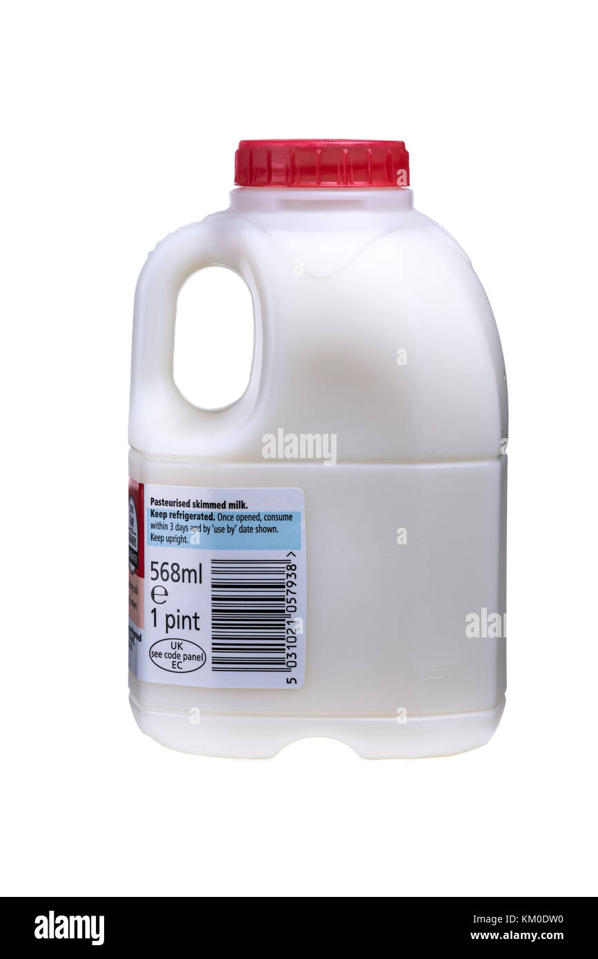 Liter Flasche Red Top entrahmte Milch. Stockfoto