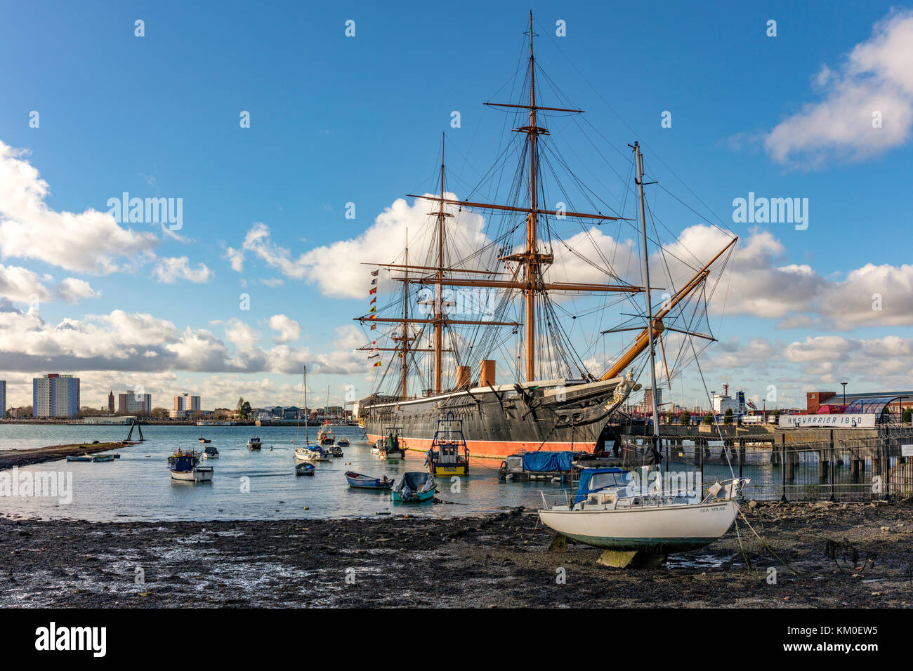 HMS Warrior 1860, erste Eisen gekleidet Kriegsschiff, entworfen von Isaac Watts und Tomas Lloyd,, Portsmouth, Hampshire, England, UK, Vereinigtes Königreich November 2017 Stockfoto