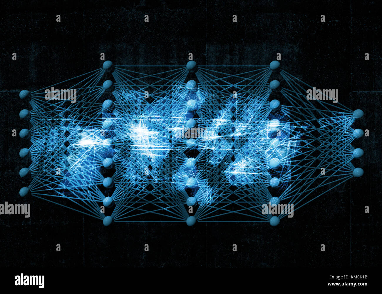 Künstliche tiefe neuronale Netz, digitale blauen Hintergrund, 3 Abbildung d Stockfoto