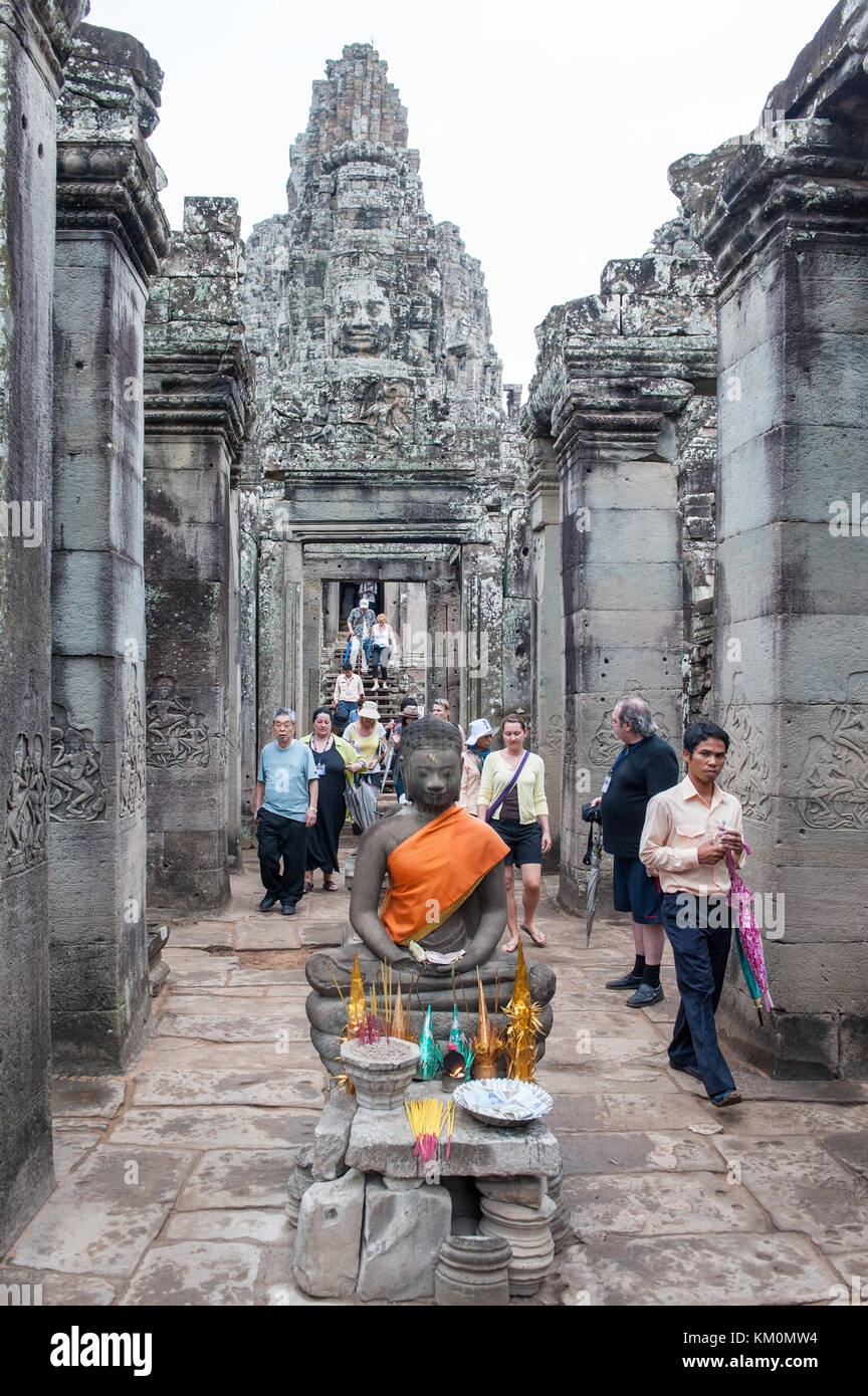 Buddha Bild am Bayon, Angkor Thom, Siem Reap, Kambodscha. Stockfoto
