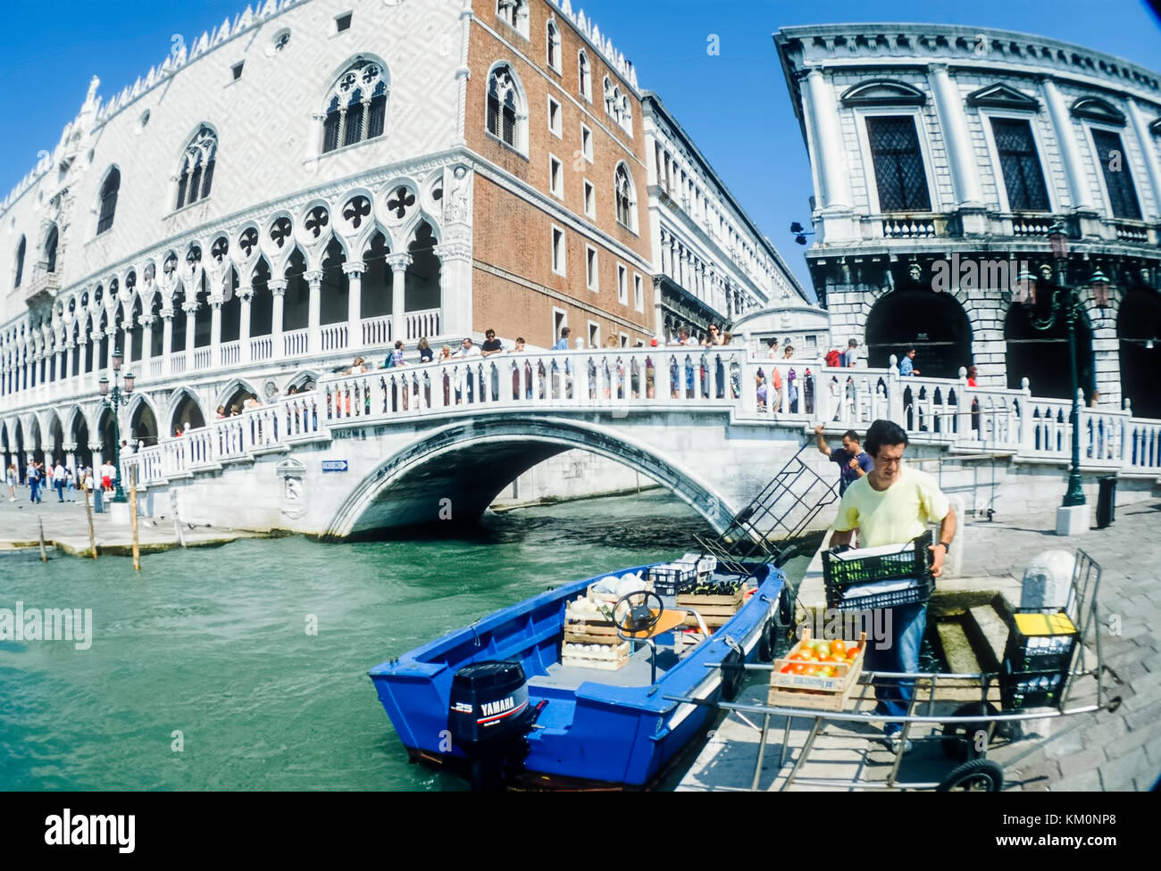 Lieferung von frischem Obst, italienisches Restaurant in Venedig. Stockfoto