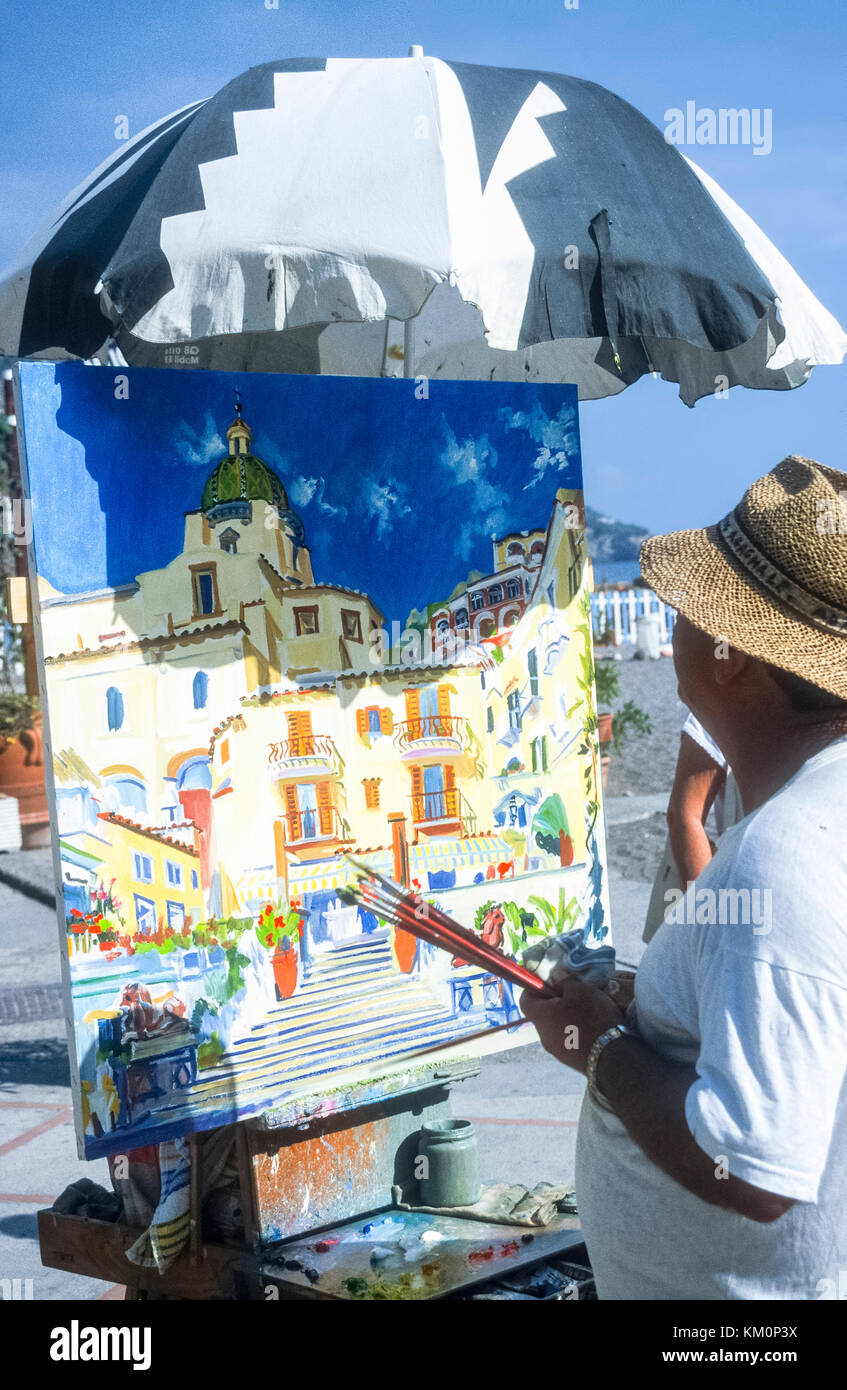 Künstler bei der Arbeit in der malerischen Stadt Positano in Italien. Stockfoto