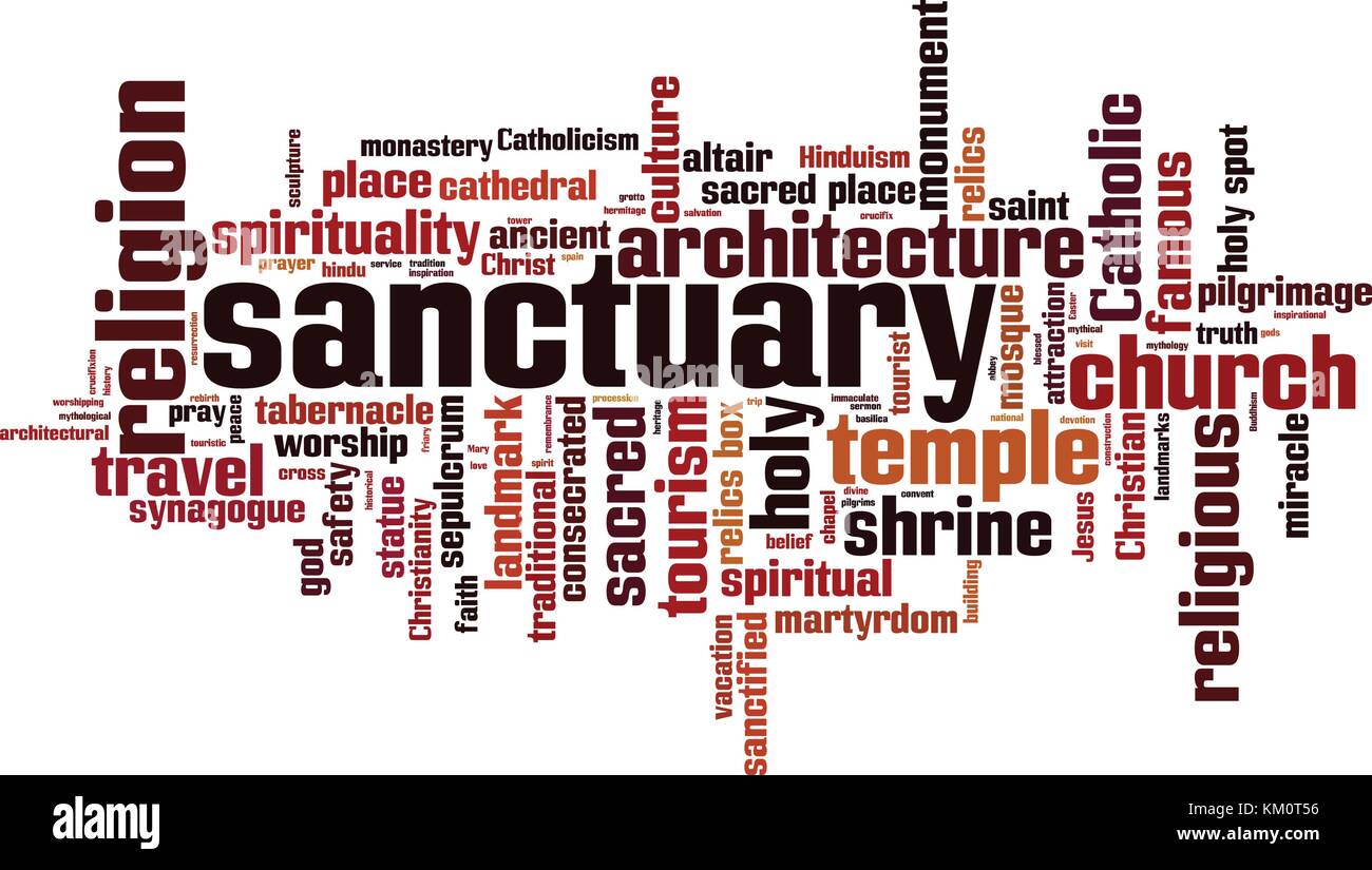 Sanctuary Wort cloud Konzept. Vector Illustration Stock Vektor