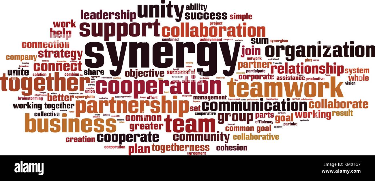 Synergie Wort cloud Konzept. Vector Illustration Alamy